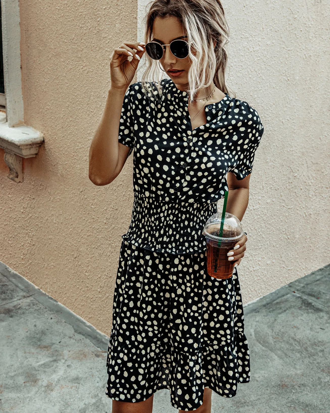 

2021 summer new fashion print waist slimming V-neck women's dress