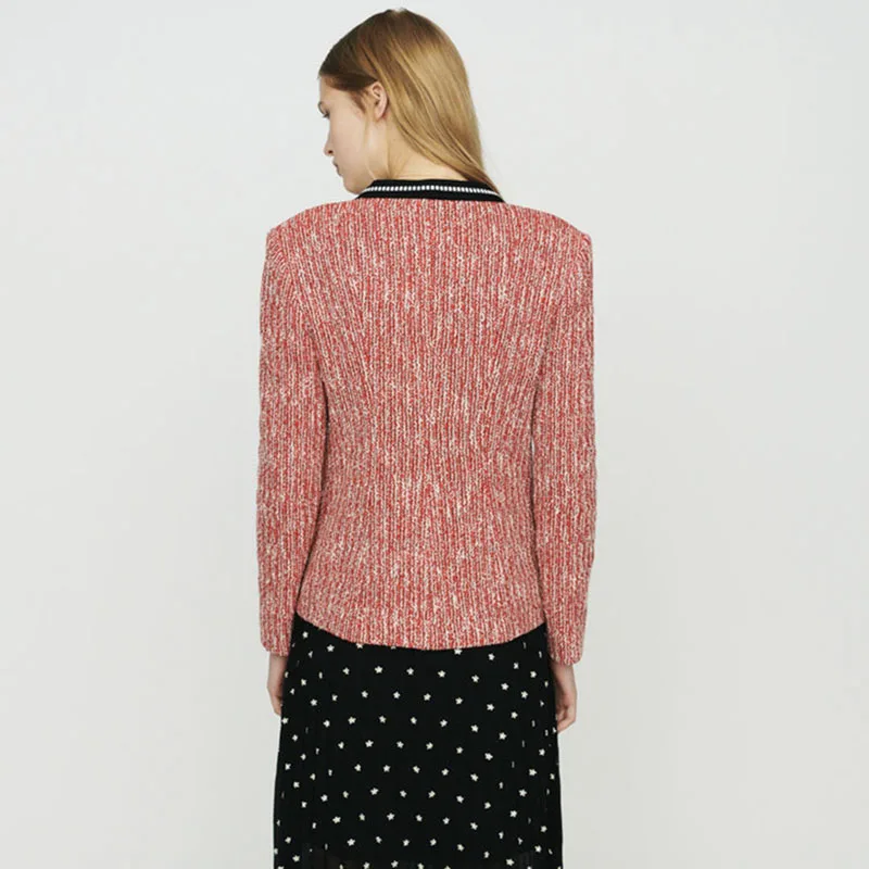 Женское твидовое пальто AOTEMAN элегантное приталенное в клетку с длинным рукавом