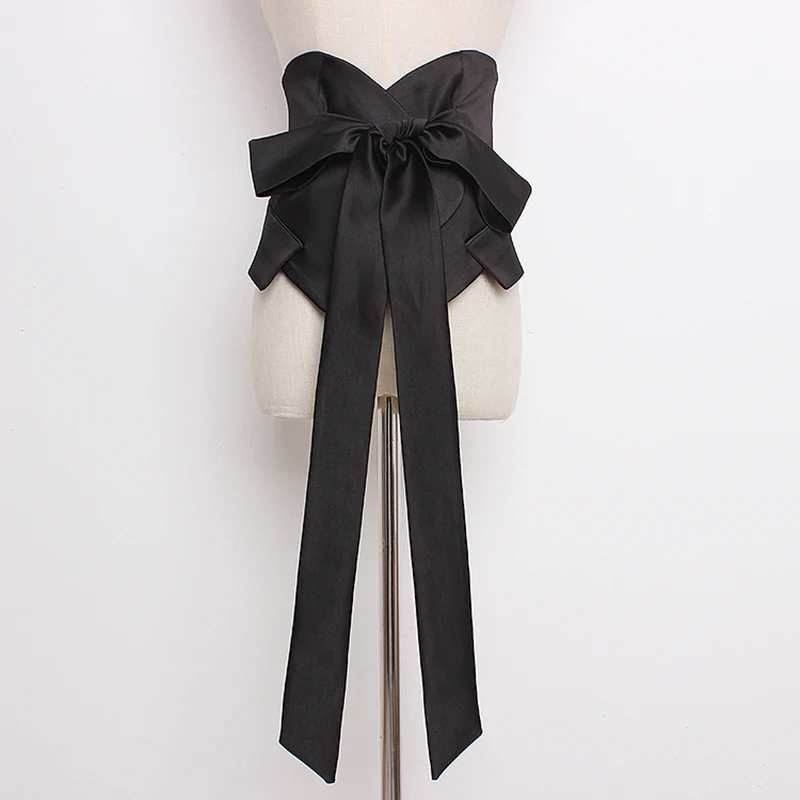 [EAM] Новинка 2021 года Сезон весна лето Черный бантик Необычный темперамент Длинный