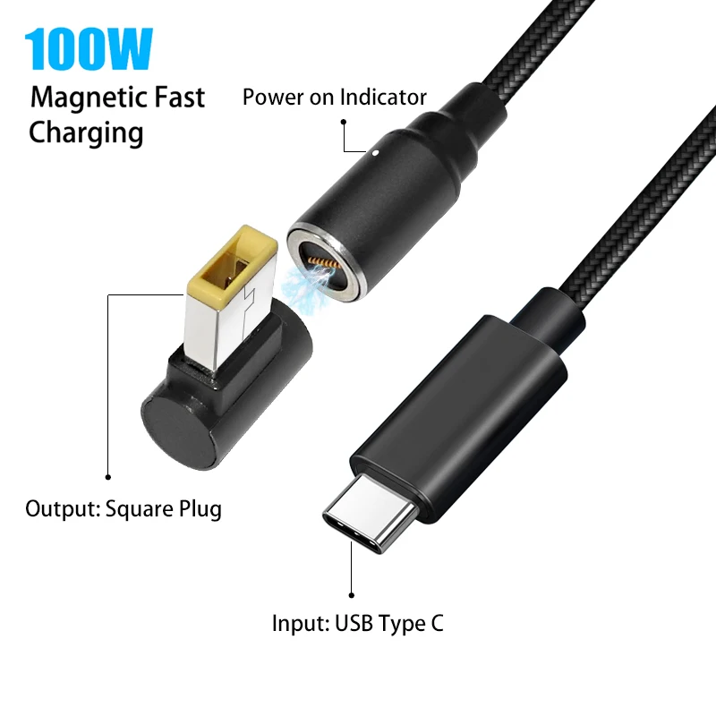 

Магнитный разъем USB Type-C 100 Вт для быстрой зарядки ноутбука, кабель USB C PD в Dc, адаптер питания, конвертер для Lenovo Thinkpad