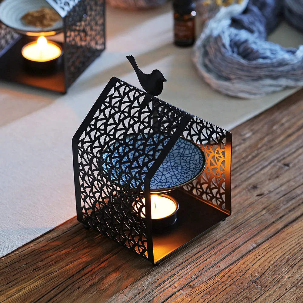 

Delicate Romantic Ceramic Tealight Candle Holder Oil Burner Metal Essential Incense Aroma Diffuser Furnace Home Decoration