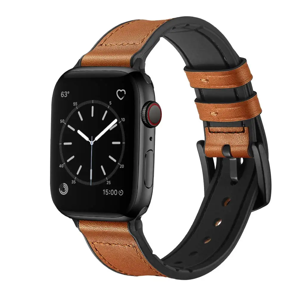 Silicone+Leather Strap for Apple watch band 44 mm 40mm iWatch band 38mm 42mm Watchband Bracelet Apple watch Series SE 6 5 4 3 2