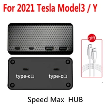 Tesla Model 3 Y 2022 USB Splitter HUB Docking Station Center Armrest Box 27W 4 in 1 HUB Extender Charger Tesla 2021 Accessories