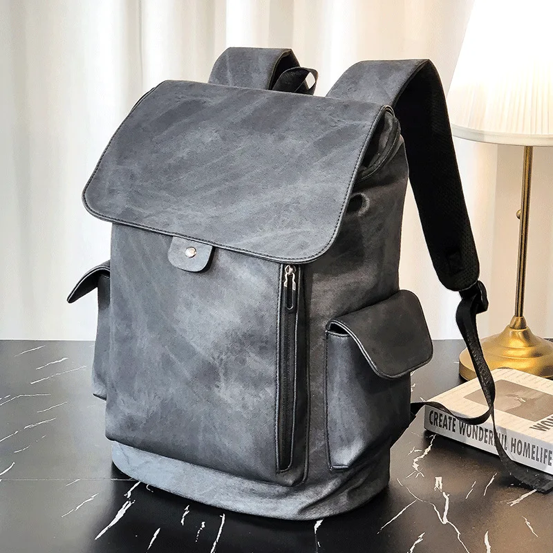 

Men Leather Backpacks Travel Multi Male Mochila Military camouflage style Men 15.6" Laptop School Bag College style