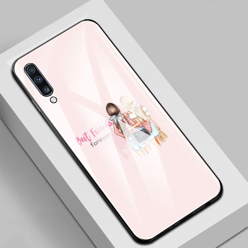 

Tempered Glass Case For Samsung Galaxy A51 A71 A50 A70 A10 A31 A41 A21s A40 A72 M21 M31 M51 Back Cover Coque Girls Best Friends