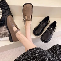 womens shoes 2021 spring british style shallow round toe loafers flat platform shoe vintage buckle leather flats single shoes