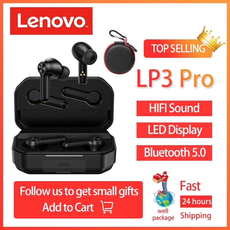 

Lenovo LP3 Pro Bluetooth V5.0 Wireless Headphones In Ear TWS Earphone with Microphone Hifi Battery Display Sports Gamer Earpods