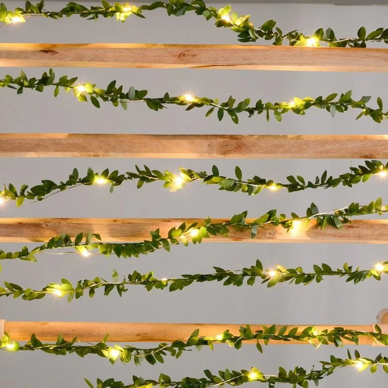 

Green leaf garland string lights LED flexible copper wire artificial leaf cane lights for Christmas wedding party decoration