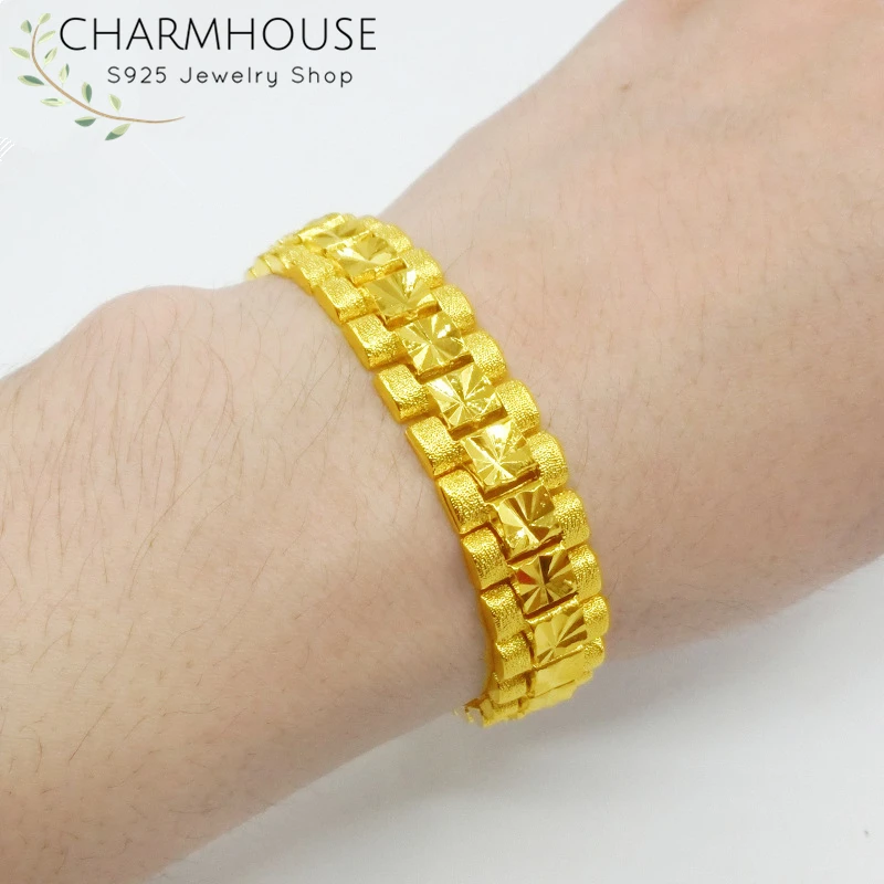 Цветные браслеты желтого золота для мужчин 15 мм звено цепи браслет Pulseira подарки