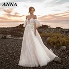 Женское длинное свадебное платье, Пляжное платье из тюля с открытыми плечами и пышными рукавами, ANNA-BEAUTY магазин, 2021