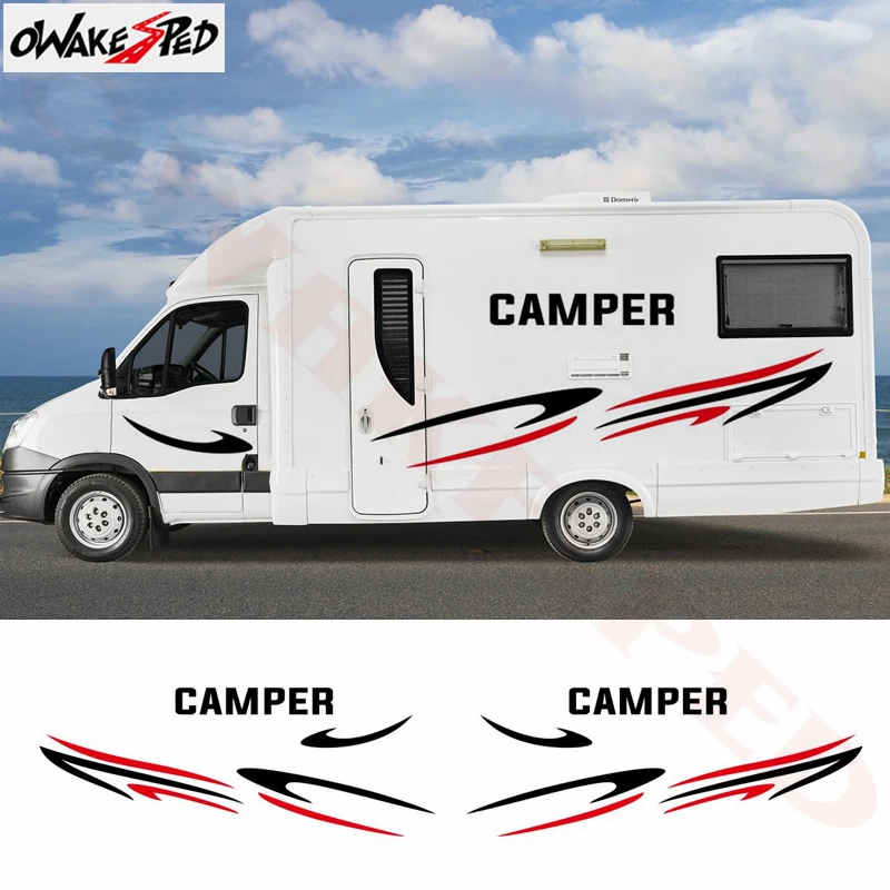 

1set Both Side Body Stickers Car Styling Sport Stripes Vinyl Decals For Motorhome Caravan Travel Trailer Horsebox Camper Van