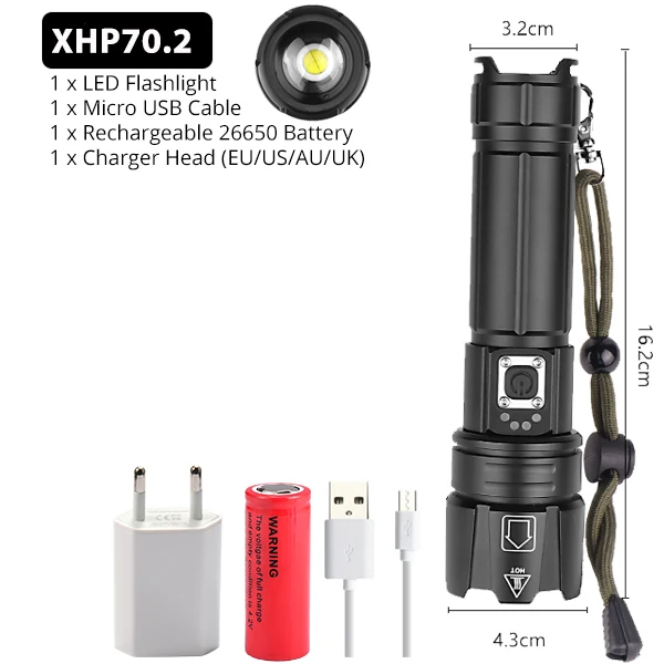 Package D Яркий Перезаряжаемый светодиодный светильник XHP70.2 XHP90, мощный фонарь, водонепроницаемый охотничий светильник, 18650 или 26650 Battey - Испускаемый цвет: Package D