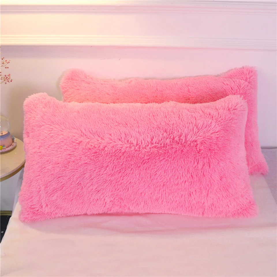 Pink 2 pcs BeddingOutlet из искусственного меха с капюшоном Подушка Чехол пушистый декоративная подушка чехол прямоугольник с длинным ворсом, декоративная наволочка для подушки 1/2 шт. дропшиппинг - Цвет: Pink 2 pcs