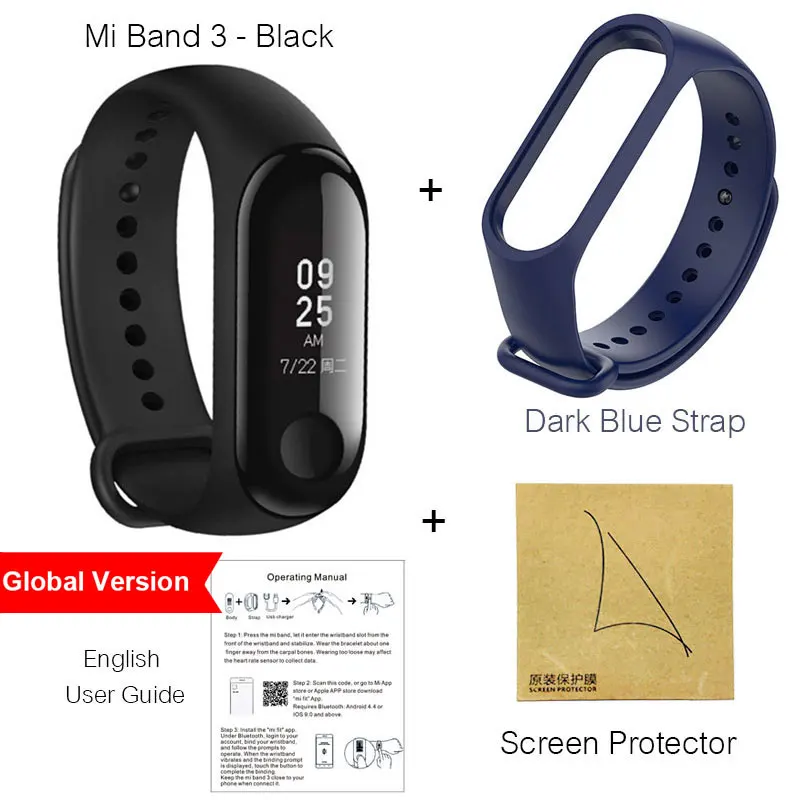 Global DarkBlue Xiaomi mi Band 3 умный браслет с 0,7" OLED сенсорным экраном сенсорная панель пульсометр Водонепроницаемый Фитнес-трекер mi Band 3 Smart - Цвет: Global DarkBlue