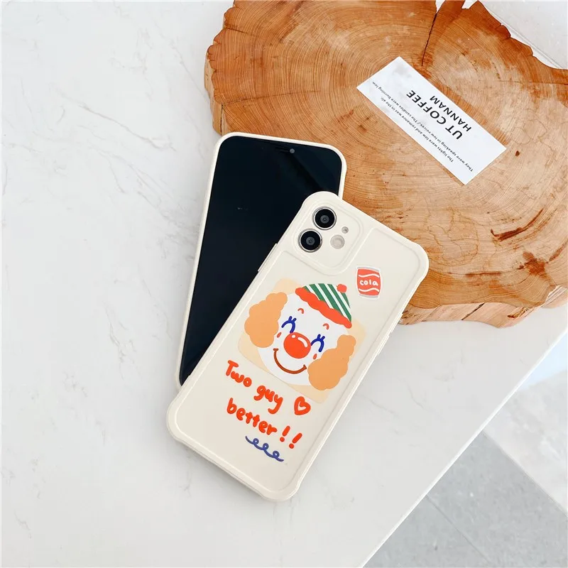 

Cute Cartoon Doodle clown circus Couple's soft Case For iPhone 11 12 Pro Max mini 7 8 Plus XR X XS MAX SE 2 phone cover fundas