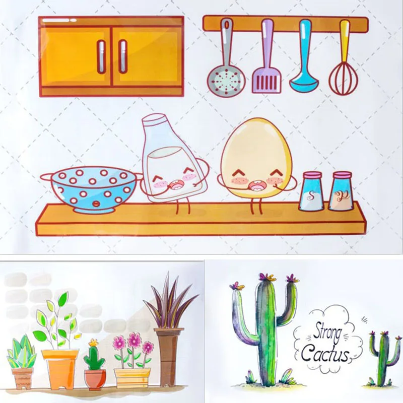 Мультяшные съемные масляные наклейки Kitcen аксессуары Настенная Наклейка