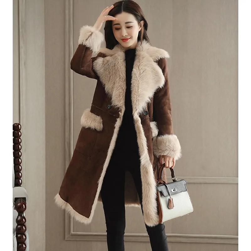 

UHYTGF Women winter coats Fur lapel casual warm wool jacket Cold-proof loose plus size outerwear elegant winter woolen coat 1068