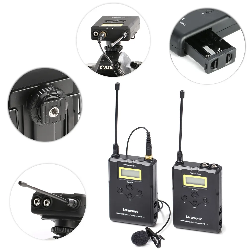 구매 Saramonic-UwMic15 무선 소형 마이크 시스템, UHF 16 채널 무지향성 DSLR 카메라 캠코더용