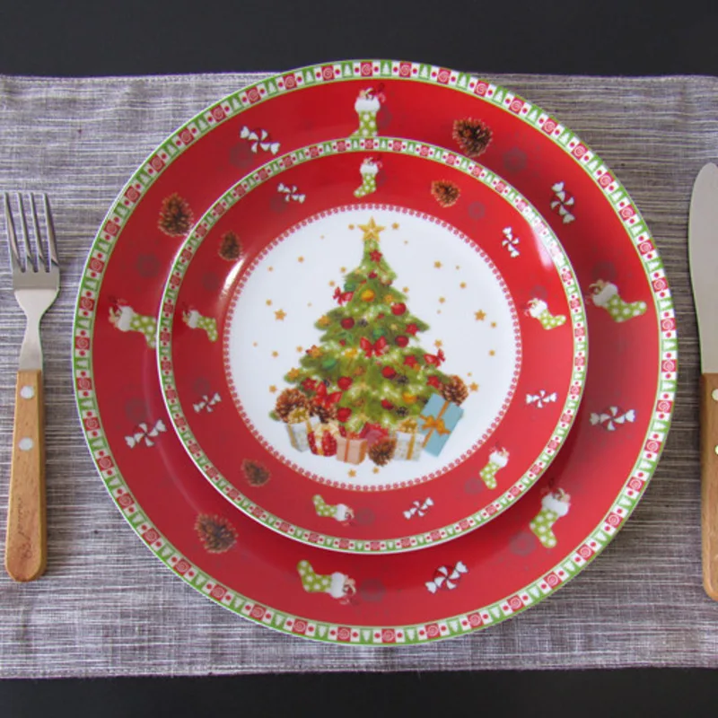 

Ceramic Christmas Tree Red Round Plates Christmas Dishes Beef Dessert Dish Fruit Snack Plate Steak Plate Cake Plate Tableware