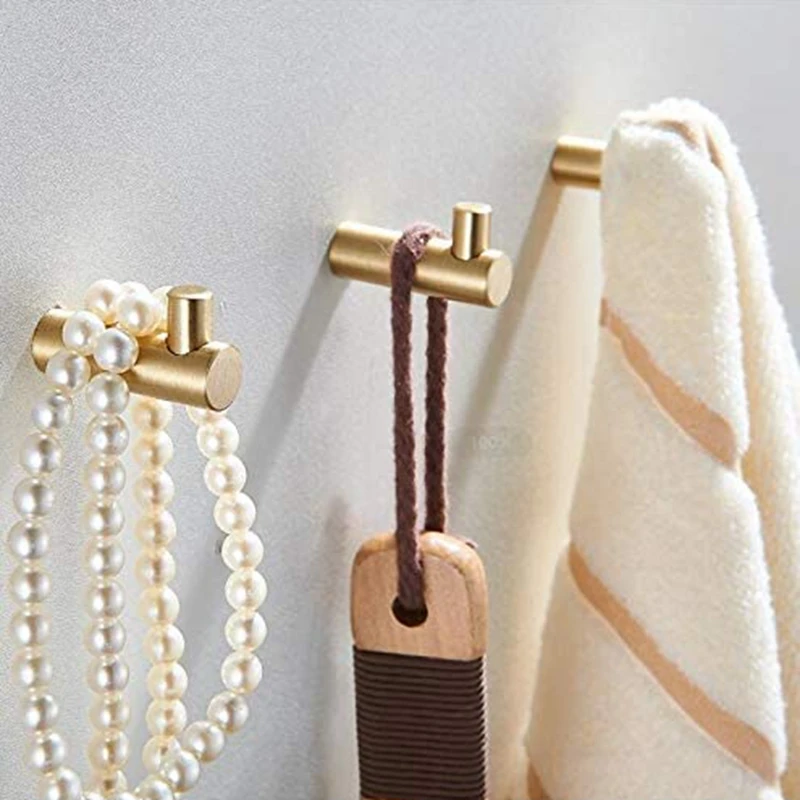 

Brass Coat Rack Wall Mounted Towel Hooks Metal Bathroom Hooks Kitchenware Organizer Wall Hat Key Hooks -1Pack