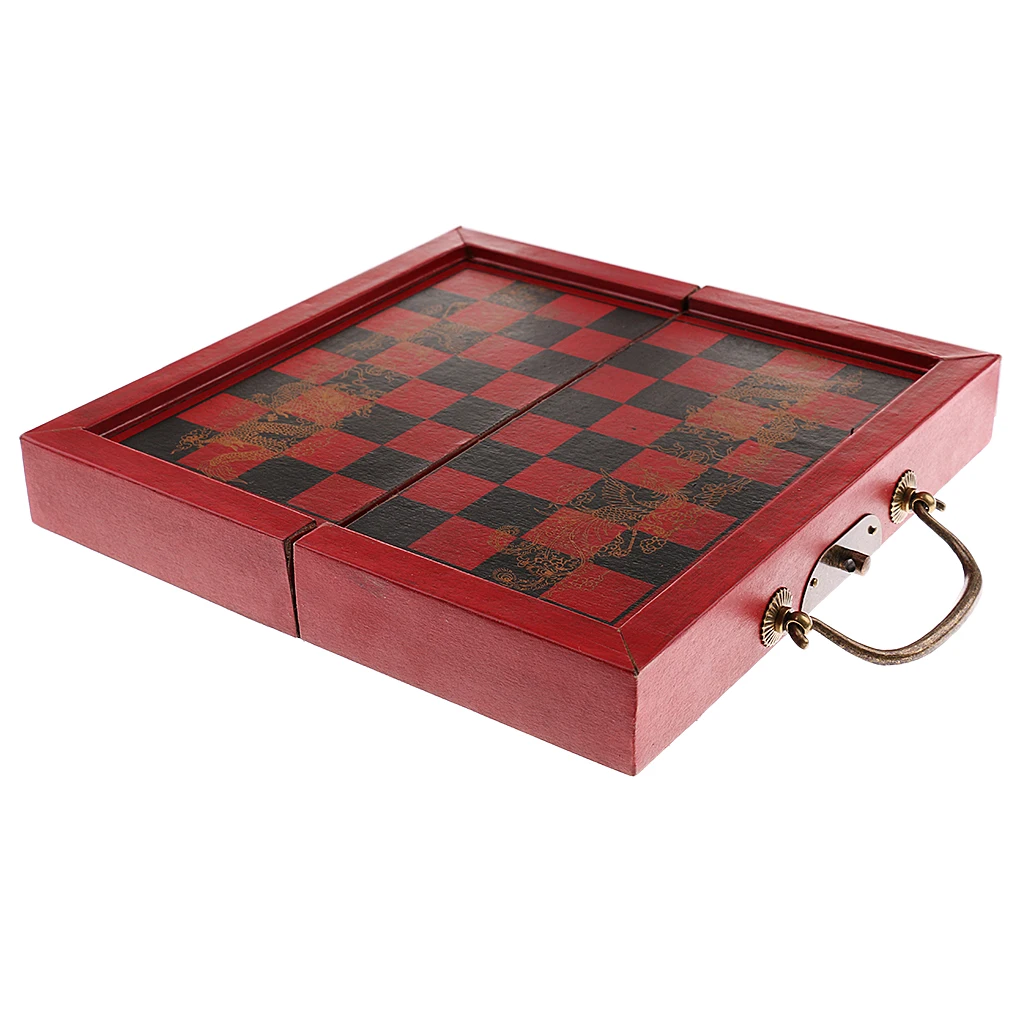 Chinese Chess Set Folding Wooden Resin Antique Red Board Game Shape | Спорт и развлечения