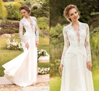 elegant long sleeve wedding dresses 2020 lace long vestidos de novia bride dress robe de mariee a line white ivory floor length