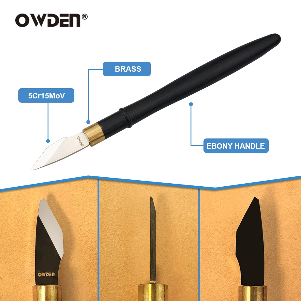 Фото Нож для резьбы по коже OWDEN, «сделай сам», ручка из эбенового дерева, острый резак, ручной инструмент для работы с кожей №3