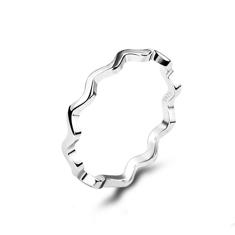 

Pure 925 Sterling Silver Ring Fashion Simple Curve Wave Ring Thin Geometric finger Ring For Women Jewelry Anti Allergy Wedding