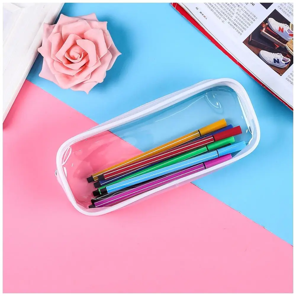 1pcs Simple Style Transparent PVC Pencil Case Creative Korean Stationery School Office Supplies Pouch Gifts for Kids | Канцтовары для