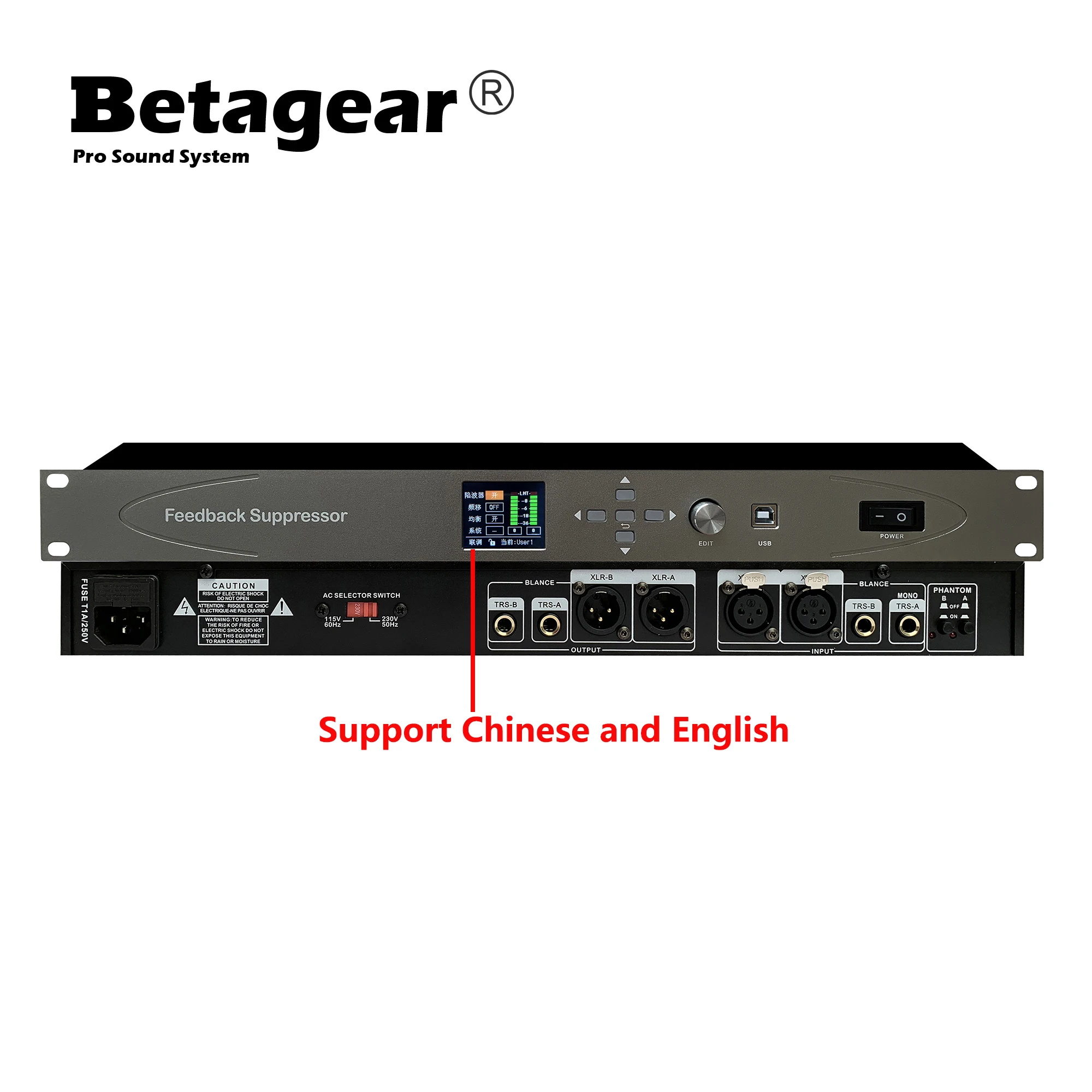 

Betagear CTF1000 Professional Digital Feedback Suppressor 2In 2 Out Frequency Shifter Audio Processing Microphone Anti-Howling