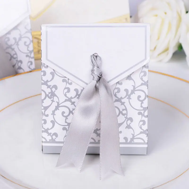 

10Pcs/lot Wedding Party Decoration Lovely Candy Boxes With Ribbon Wedding Party Favor Gift Boxes Candy Cookie Gift Boxes