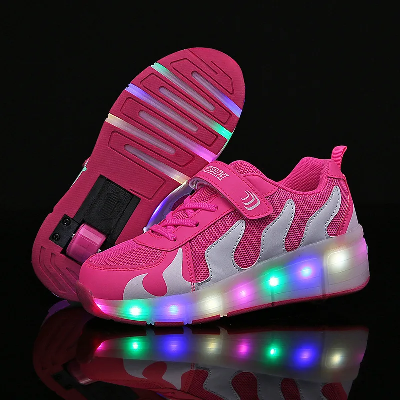 Детская обувь с светодиодный детский роликовый скейт кроссовки Heelys колеса Светящиеся светодиодный светильник для мальчиков девочек Zapatillas Con Ruedas - Цвет: as picture