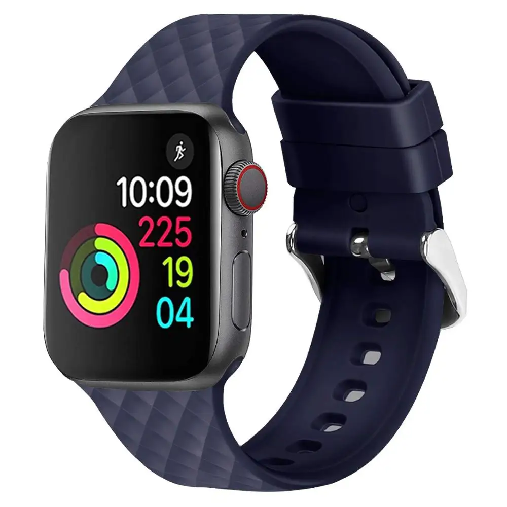 Силиконовый ремешок для Apple watch band 44 мм 40 браслет iwatch 38 42 с ромбовидным узором series 3