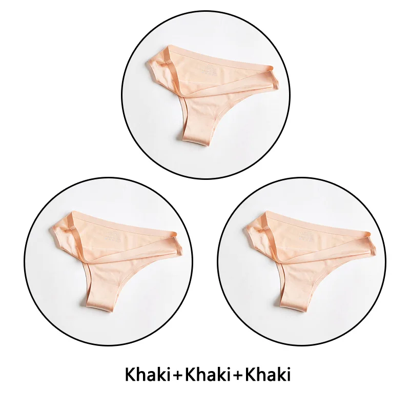 Khaki Khaki Khaki 3 шт./партия, бесшовное женское нижнее белье, мягкие шелковые трусы, сексуальное женское белье, одноцветные трусы M-3XL трусы большого размера - Цвет: Khaki Khaki Khaki