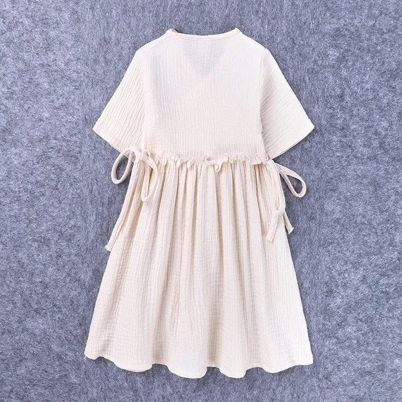 

Kids Girls Dress Clothes Summer Cotton and Linen Lace Ins Fashion Short-Sleeve Dress