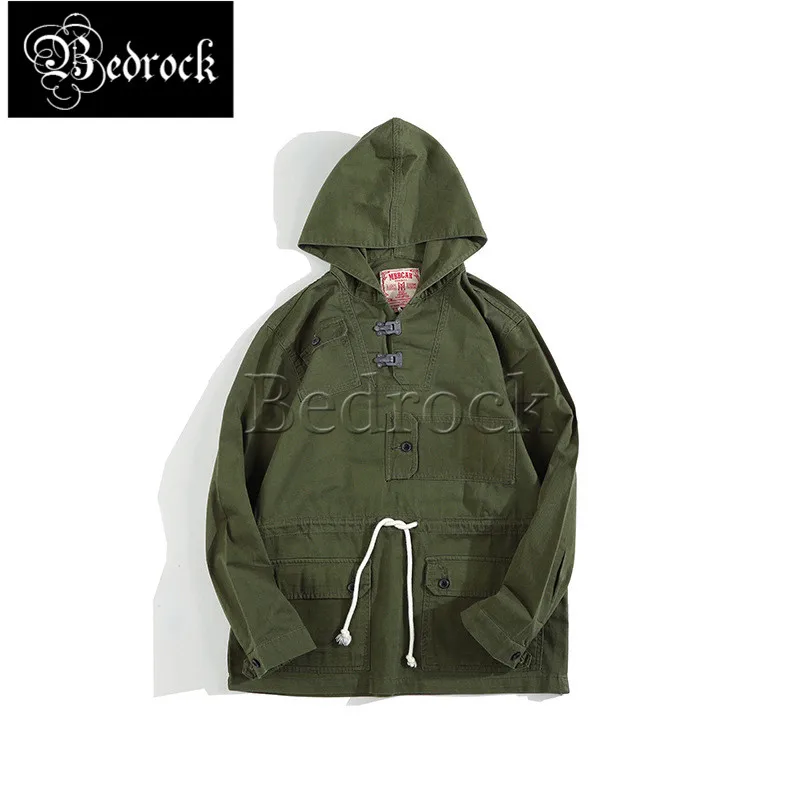MBBACR Half Placket Iron Buckles Hooded Army Jacket Fine Twill Navy Deck Trench Coat Bags Tooling Coats Backpack Overalls 3015