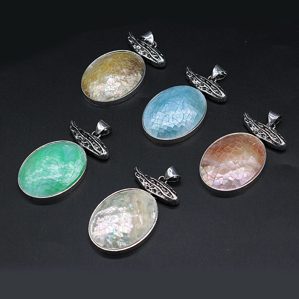 

Fine Natural Stone Pendants Oval Reiki Heal Multi-color Shell Antique-Silver for Jewelry Making DIY Necklace Earrings