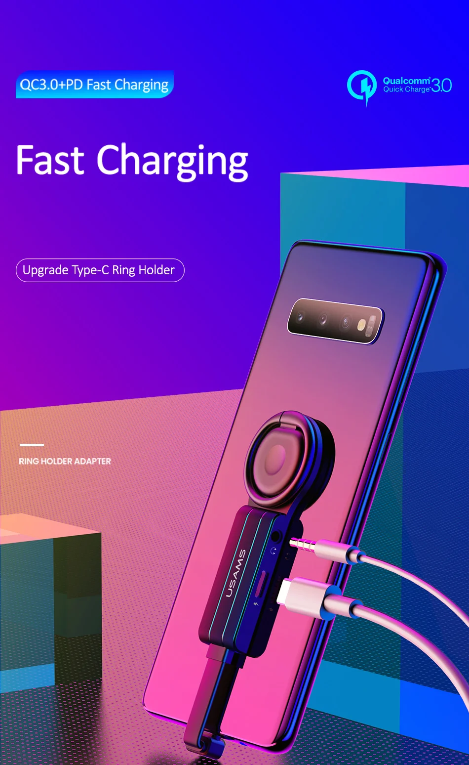 USAMS Тип C 3,5 мм Aux адаптер type-c OTG Аудио адаптер для samsung S10 S9 USB C к type C двойной QC PD 3,0 адаптер быстрой зарядки