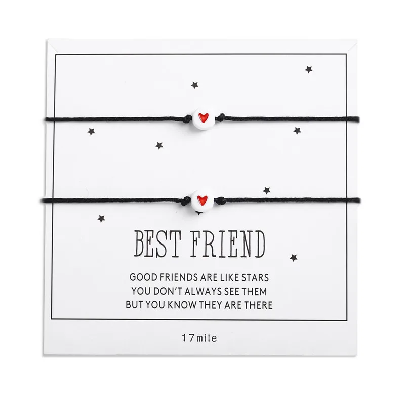 Комплект женских браслетов с красным сердцем модный Регулируемый веревочный