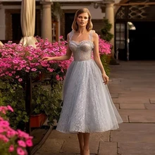 Vestido de fiesta Formal con tirantes para mujer, traje de fiesta de encaje, línea A, color azul claro, vestido de graduación de Homecoming (1)