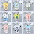 Детская одежда, хлопковая Футболка с мультяшным рисунком для мальчиков и девочек + шорты, спортивный костюм для отдыха, летняя домашняя одежда