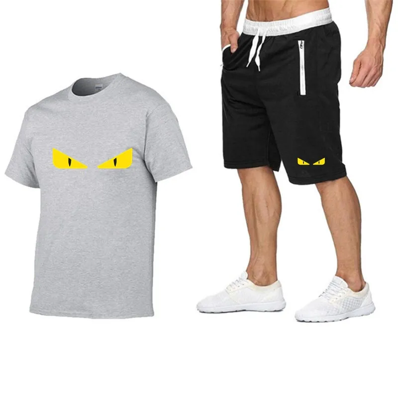 

2021 popular new cotton men's T-shirt + Sports Shorts Set summer high quality cotton T-shirt sports running set camiseta hombre