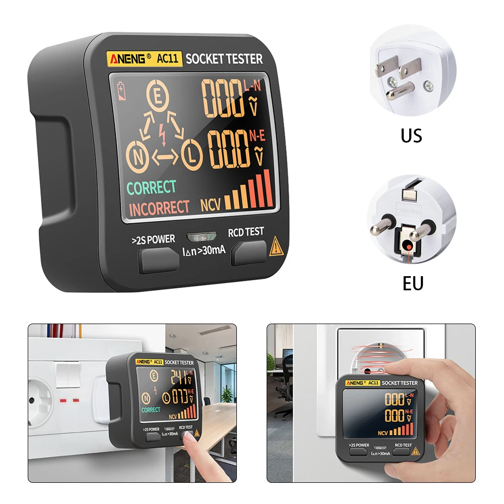 Цифровой тестер розеток профессиональный детектор напряжения с вилкой