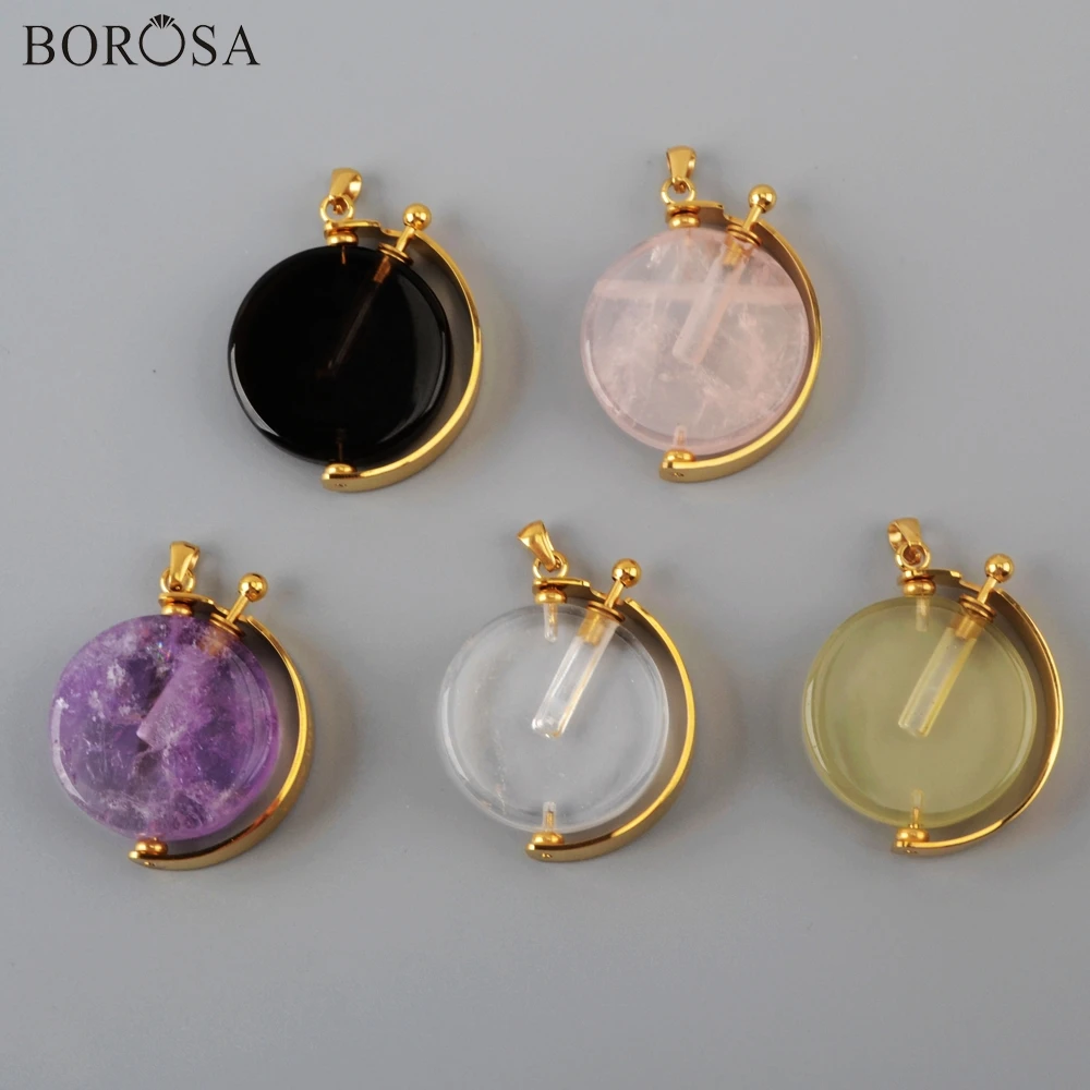 BOROSA Round Perfume Bottle Pendant Diffuser White Quartz Essential Oils Amazing Necklace Women Jewelry WX1304 | Украшения и
