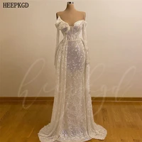 new design see through glitter mermaid prom dresses long sleeves off the shoulder sexy special occasion dress evening plus size