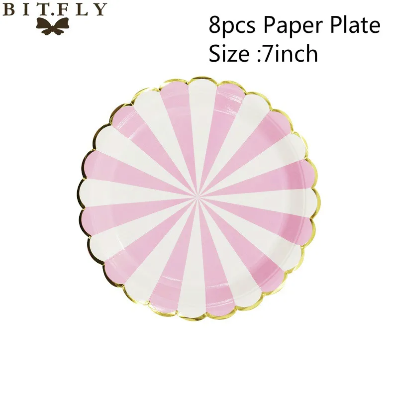7inch Pink Plate Baby Shower/день рождения, для детей, вечеринка, подарок, розовая/синяя Золотая фольга, бумажная тарелка, салфетки под чашки, сделай сам, украшение, Одноразовые столовые принадлежности - Цвет: 7inch Pink Plate
