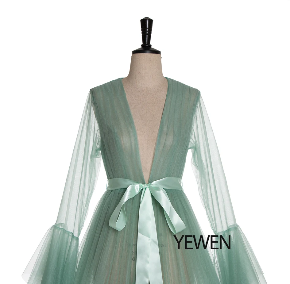Зеленое, с длинным рукавом вечернее платье вечерние платья Robe De Soiree Формальные Выпускные платья пояс Топ вечерние платья YeWen фотография платье