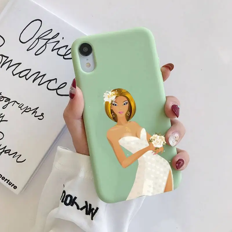 

Wedding girl bride dress Phone Case Liquid for iPhone 11 Pro Max XR XS X Soft Candy Cover for iPhone 6 6S 7 8 Plus Cases