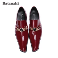 batzuzhi brand luxury men wedding shoes wine red patent leather formal dress shoes for men business dress footwear zapatos hombr