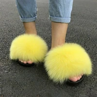fur slippers female summer ladies flip flops cute fluffy plush home sandals wear resistant outdoor flat bottomed fox fur slipper